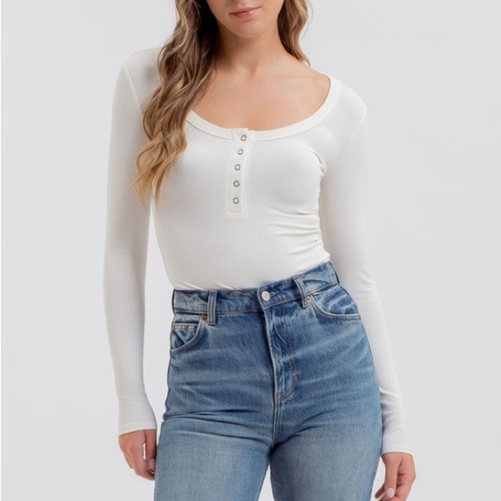 The Workshop Scoop Neck Henley Long Sleeve Top